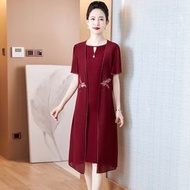 婚禮媽媽裝夏季兩件套連身裙禮服結婚喜婆婆婚宴高貴優雅薄款套裝