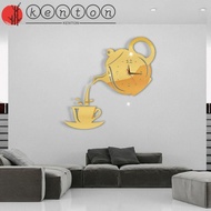 KENTON Teapot Wall Clock Sticker, 3D DIY Acrylic Mirror Wall Clock, Self-Adhesive Silent Teapot Design Easy to Read 3D Decorative Clock Living Room