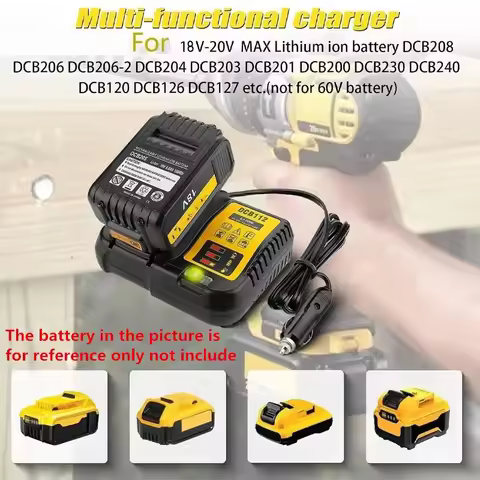 For DeWalt 18V/20V Li-ion Battery DCB112 Car Charger For DCB206 DCB205 DCB204 DCB203 DCB201 DCB200 D