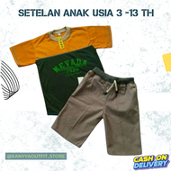 Setelan Pakaian Anak Laki - Laki  Perempuan Kaos dan Celana Cinos Usia 2 - 13 Tahun