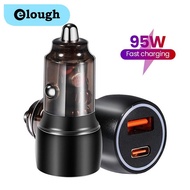 Elough Transparent Car Charger Dual Port 95W QC 3.0 USB Fast Charge Type C Charger Mobile Phone Car 