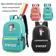 YWYAT Kids Badminton Rackets Backpack With Shoes Compartment Badminton Bag for Children Waterproof Fabric 3Pcs Rackets Can Put