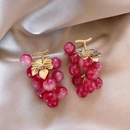 森系叶子紫色葡萄耳钉水果田园风耳环夏季耳饰女高级感Mori leaves purple grape earrings fruit pastora hv6l0ZZqK60314