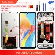 อะไหล่ทั้งชุดซ่อมชิ้นส่วนจอสัมผัสแอลซีดีของเครื่องแปลงดิจิทัลสำหรับ Oppo A18 CPH2591 + กระจกเทมเปอร์