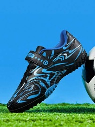 1 Par Zapatos De Fútbol De Corte Bajo Para Niños Con Tacos Para Entrenamiento En Césped, Suela Tf, Negro Y Dorado