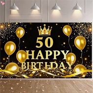 50th Birthday Backdrop, Happy 50th Birthday Decorations for Men Black and Gold 50th Background Banne