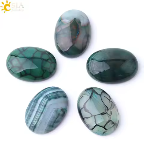 CSJA Natural Stone Green Dragon Vein Agates Cabochon Beads for Handmade Jewelry Making Needlework 30