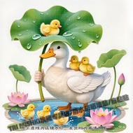 Cute Duck Mother and Little Duck Pond Play Sticker Background Wall Bathroom Glass Scratch Cover Ugly