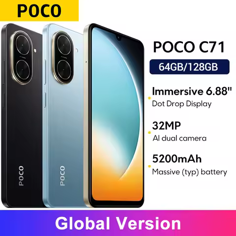 Global Version POCO C71 UNISOC T7250 processor 32MP AI dual camera Immersive 6.88” display 15W fast 