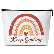 Boho Rainbow Cosmetic Bags, Inspirational Gifts for Women Friends Coworkers, Keep Smiling Personaliz