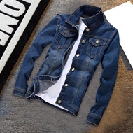 Kolar Jeans jaket musim luruh musim sejuk lelaki Denim kot warna tulen Slim Fit Jeans jaket untuk bekerja