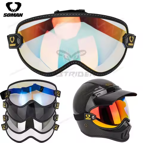 SOMAN Vintage Motorcycle Goggles Retro Open Face Helmet Bubble Visor Shield Riding Windshield Sungla