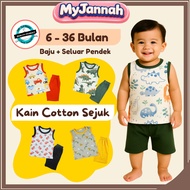 (7-36M) Baju Budak Lelaki Baby Boy Singlet Playset SDM Clothing Cotton Sleeveless T-Shirt + Seluar P