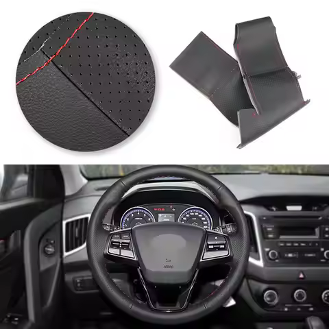 Hand Braid Car Steering Wheel Cover Leather Trim For Hyundai ix25 2014 2015 2016 2017 2018 Creta 201