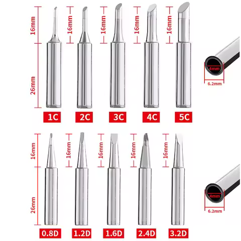 5Pcs 900M-T Soldering Iron ironIS/I/B/K/SK/2.4D/3.2D/1C/2C/3C/4C Lead-Free Welding Tips Head electri