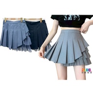 L10882 Solid Color Versatile Lace Stitching Pleated Suit Skirt Elastic Waist High Slim-Fit Slimmer L