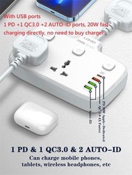 LDNIO 電源板 英國插頭 2 個交流電源插座 4 個 USB 連接埠 電源插座附 3 個獨立開關  qpokckp LDNIO Power Strip UK Plug 2 AC Outlets 4