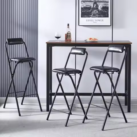 Portable Folding Bar Chairs High Foot Counter Chair with Backrest Compact Reception & Fishing Seat L