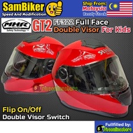 MHR GT2 For Kids Helmet Design Full Face Double Visor FF322 E3 Solid Red Certified (SIRIM) Removeabl