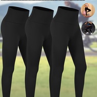 TEMU กางเกงเลกกิ้งเอวสูงควบคุมหน้าท้องสำหรับผู้หญิง 3 ชิ้น, โพลีเอสเตอร์ 92% และสแปนเด็กซ์ 8%, สีพื้