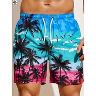 Men's Loose Beach Shorts Drawstring Quick Dry Coconut Tree Shorts For Summer Women Men 3D Print Casu