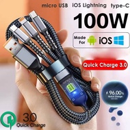 ATLAS Kabel Pengecasan 3-dalam-1 100W 6A Kabel Pengecas Cepat USB Mikro Pengecas Pantas Menenun Kabe