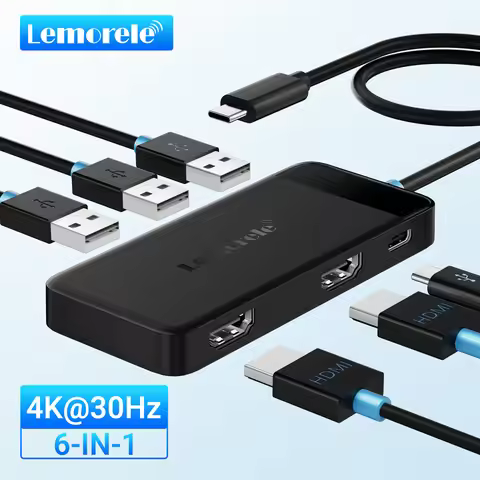 Lemorele TC122 6 in 1 USB HUB Type C Dual 4K HDMI USB C 3.0 5Gbps PD100W Computer Office Accessories