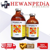 VETADRYL 100 ml SANBE - Obat Anti Alergi Antihistamin Hewan Sapi Kambing Domba Kelinci Kuda Anjing K