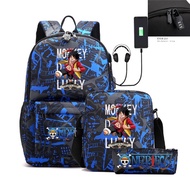 Cartoon Japanese Comic One Piece USB Combination Lock Backpack, Student Schoolbag Three-Piece Set