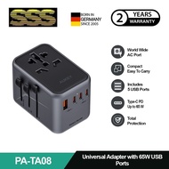 AUKEY Universal 65W Travel Adapter Type C 4 In 1 EU US UK PA-TA08-BK