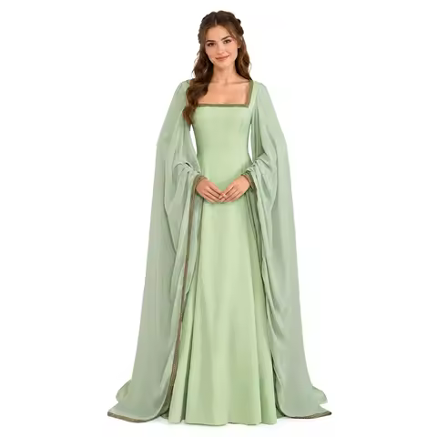 Whole Sale Arwen Elf Queen Cosplay Costume Movie Rings Arwen Elven Princess Green Trumpet Sleeves Dr