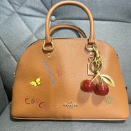 COACH 立體刺繡織布寬背帶兩用貝殼包(咖)#