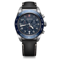 VICTORINOX Swiss Army Men's Watch Chronograph Analog Waterproof Quartz Blue Dial Black Leather Strap