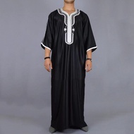 2023 Summer Caftan New Muslim lelaki jubah hitam lengan pendek bersulam arab a etnik lelaki pakaian islam