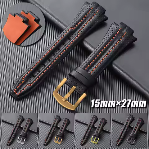 15*27mm Leather Watch Strap for Seiko Sportura SNL029P2 SNL021P1 SNA595P2 SNL017P1 Racing Rally Styl