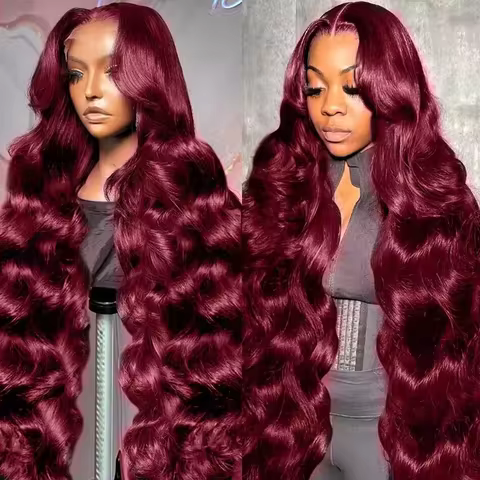 13x6 Body Wave Lace Front Wig 99J Burgundy Lace Frontal Wig HD Transparent Lace Frontal Wig Human Ha