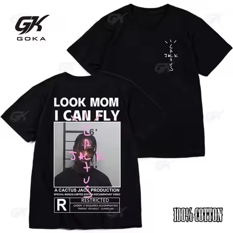 HOT SALE Cactus Jack T-shirt High Quality Cotton Men Women LOOK MOM I CAN FLY Tee Hip Hop Short Slee