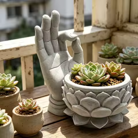 1/2 Piece Set of Hand-Printed Lotus-Shaped Flower Pots, Succulent Flower Pots, 3D Printed Buddha Han