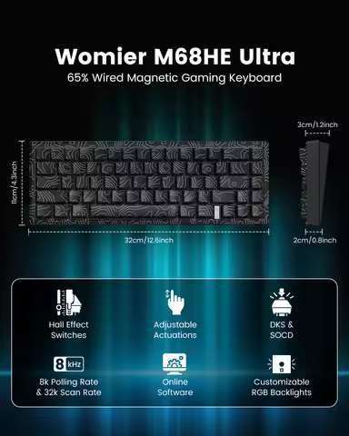 Womier M68 HE V2 Black Rapid Trigger Rgb 60% Mechanical Keyboard Magnetic Switches Wired Topographic