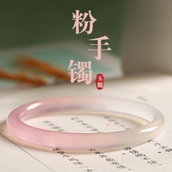 Jade Bangle Original  Agate Bangle  天然玛瑙玉髓叮当镯冰种粉色手镯玉镯 渐变细圆条手镯手环 送女友送闺蜜节日礼物饰品（附礼盒）
