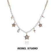 necklace for women necklace for men long necklace Five-pointed Star Pearl Necklace Light Luxury Nich