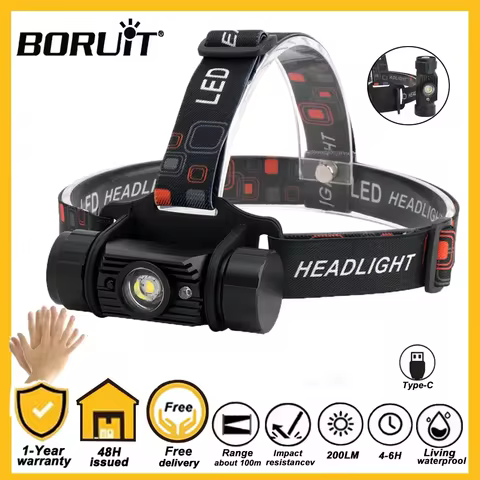 BORUiT IR Sensor LED Headlamp 18650Battery USB Rechargeable Headlight Waterproof Work Torch Fishing 