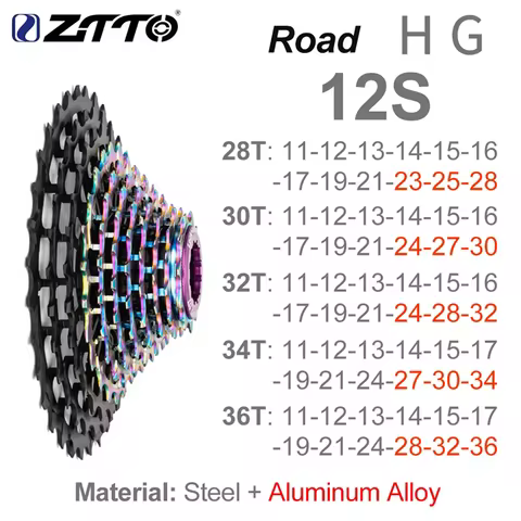 ZTTO Ultralight Road Bike Cassette 11/12 Speed 11s 12s Sprocket Freewheel 11-28/30/32/34/36T Weight 