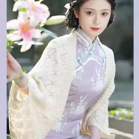 Retro Women Autumn Knitted Shawl Scarf Sweater Lady Elegant Cheongsam Qipao Dress Decor Shawl Wraps 