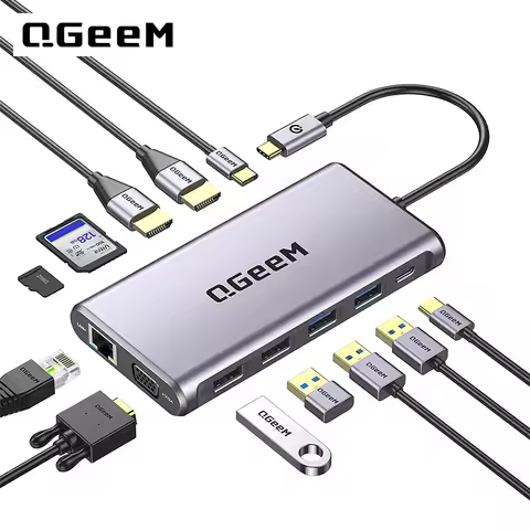 QGeeM USB C Docking Station,12 in 1 USB C Hub Laptop Docking Station Dual Monitor,Triple Display USB