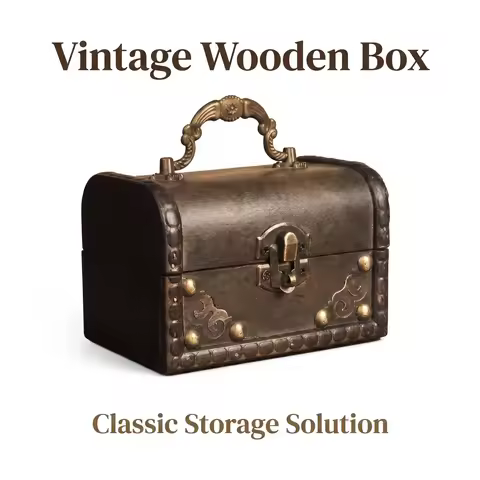 Vintage Wooden Treasure Chest with Handle, Retro Pirate Storage Box for Jewelry Tarot Cards, Escape 