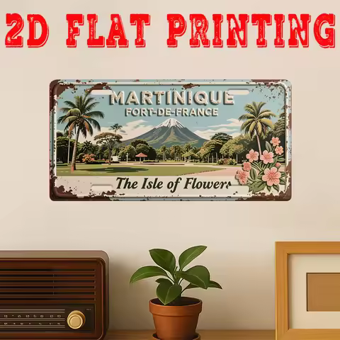 2D Flat, 1pc Martinique Fort-de-France Metal Tin Sign - Vintage French Caribbean Wall Art with Mount