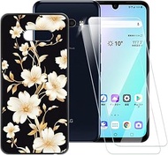 ESACMOT Golden Flowers Pattern Case Compatible with LG G8X ThinQ + [2 Pack] Screen Protector Tempere