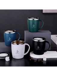 1ชิ้น แก้วน้ำพกพา สแตนเลส 304 ชั้นคู่ฉนวนกันความร้อนถ้วยกาแฟพร้อมฝาปิดและมือจับ ขนาด 500 มล. แก้วกาแ