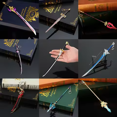 Game Peripheral Genshin Impact Weapon Replica Miniature Metal Model Anime Merch Accessories Keyring 